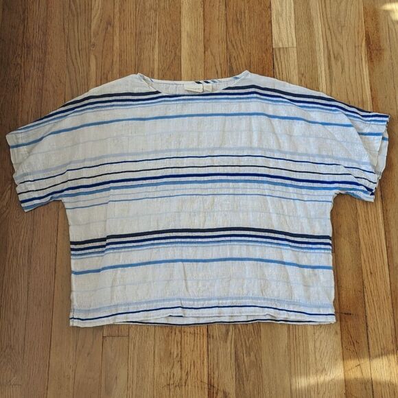 Chico's Petite Summer Stripe Cana II Top blue and white stripes - Picture 3 of 6